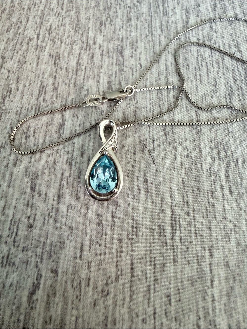 Silver 925 Teardrop Blue Sapphire Pendant Necklace